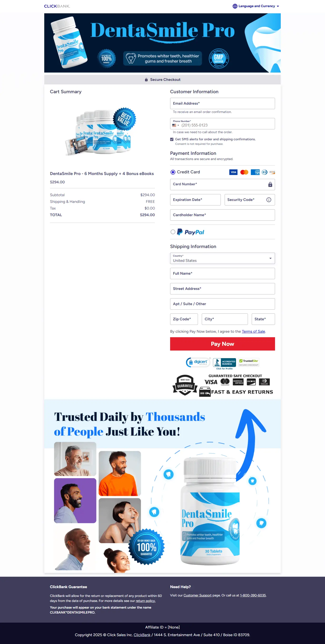 DentaSmile Pro check out page